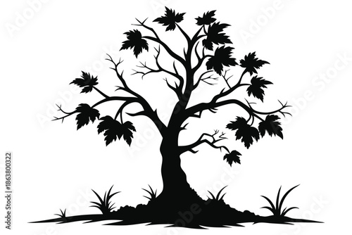 dead nettle tree silhouette line art vector illustration
