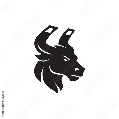  Silhouette Taurus bull head with horns symbol vector illustration