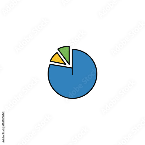 Simple cartoon style pie chart visualization displaying data distribution with blue yellow and green segments on a projection screen