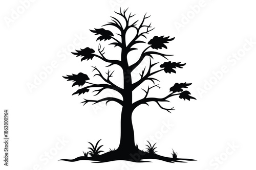 dead nettle tree silhouette line art vector illustration