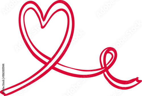 Sketch whimsical Red heart Doodle Crayon drawing. Romantic love line border, frame.