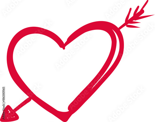 Sketch whimsical Red heart Doodle Crayon drawing. Romantic love line border, frame.