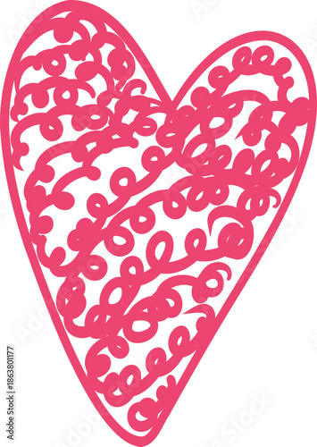 Sketch whimsical Red heart Doodle Crayon drawing. Romantic love line border, frame.