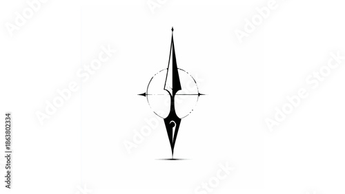 Stylized black and white compass rose design with a central elongated shape and directional indicators