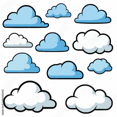 Cartoon Cloud Shapes Vector Set for Web and Kids Design