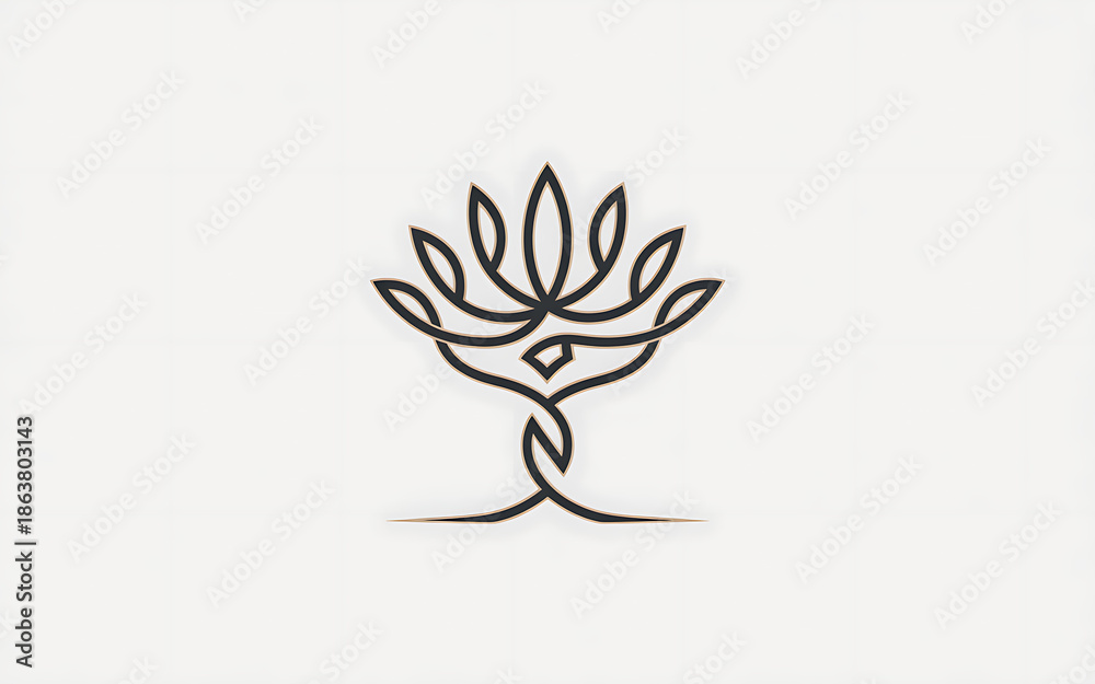 Fototapeta premium Stylized black tree of life with brown outline isolated on a transparent background