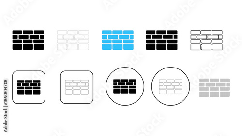 Collection of brick wall icons in various styles and colors