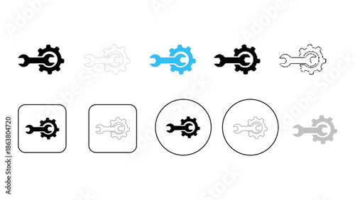 Collection of cogwheel and wrench icons for technical services