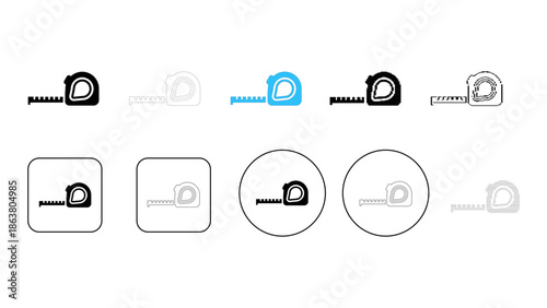 Collection of various measuring tape icons in different styles