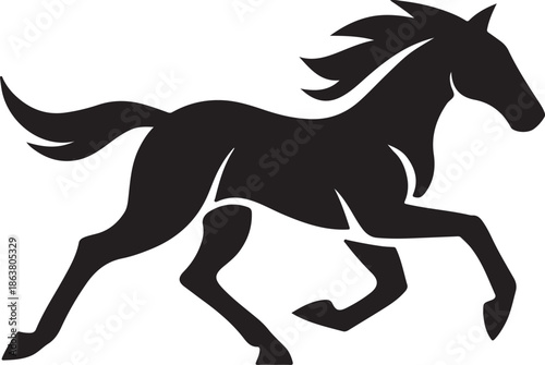 Galloping running horse silhouette black vector icon logo design illustration


