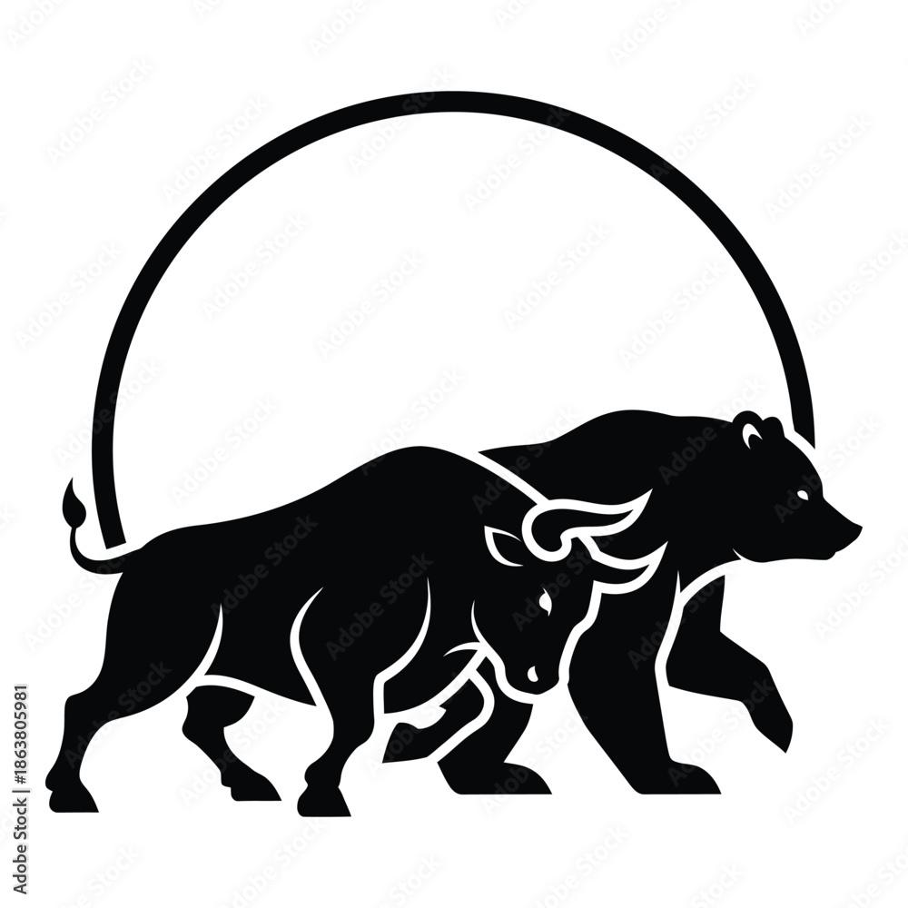 Fototapeta premium Silhouette of two bulls isolated on transparent background with arch