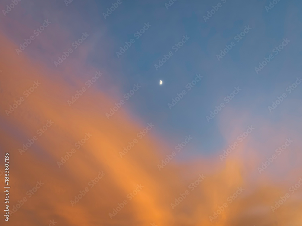 Fototapeta premium 夕焼け空に浮かぶ月