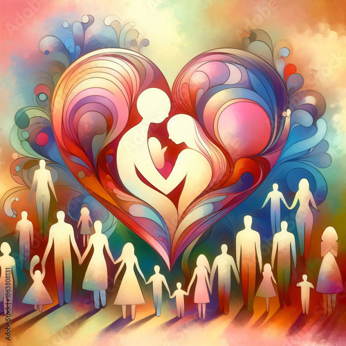 Heart surrounded by people