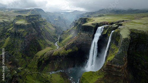 Wallpaper Mural Majestic Waterfall in Green Mountain Canyon Torontodigital.ca