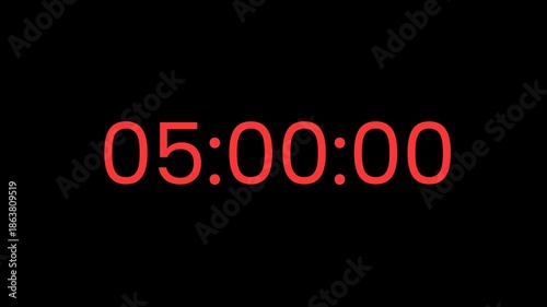 5 minutes countdown in 30 second countdown with red accents, dynamic and dramatic timer animation on dark background, perfect for promo, teaser, deadline concept, and cinematic 4K video.