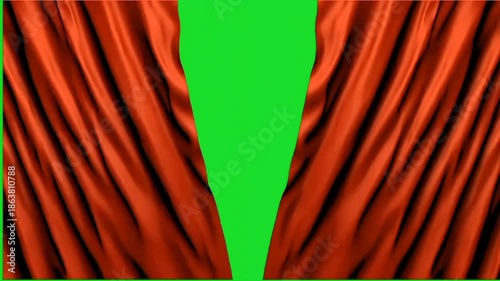 Red velvet theatre curtains smoothly opening and closing on a green screen background. Keywords: curtain, red, theatre, theater, stage, opening, closing, show, performance, premiere, cinema, movie, dr