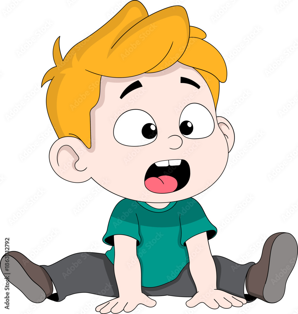 Obraz premium Cute Surprised Cartoon Boy Sitting on Floor