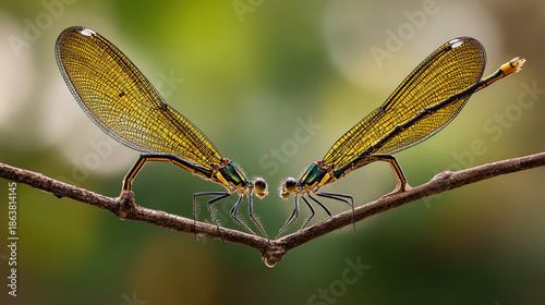 Wallpaper Mural Pair Of Golden Damselflies On Branch Torontodigital.ca