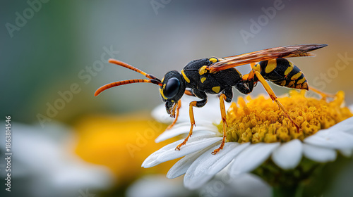 Wallpaper Mural Black Yellow Wasp On Daisy Flower Torontodigital.ca
