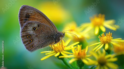Wallpaper Mural Brown Butterfly Feeding on Yellow Flowers Torontodigital.ca