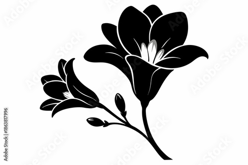 freesia silhouette line art vector illustration