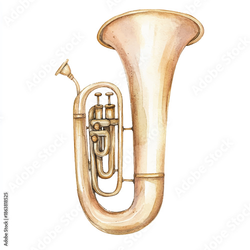 Watercolor illustration of a brass euphonium musical instrument.