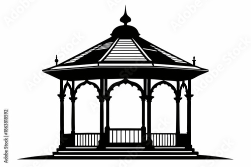 gazebo silhouette line art vector illustration