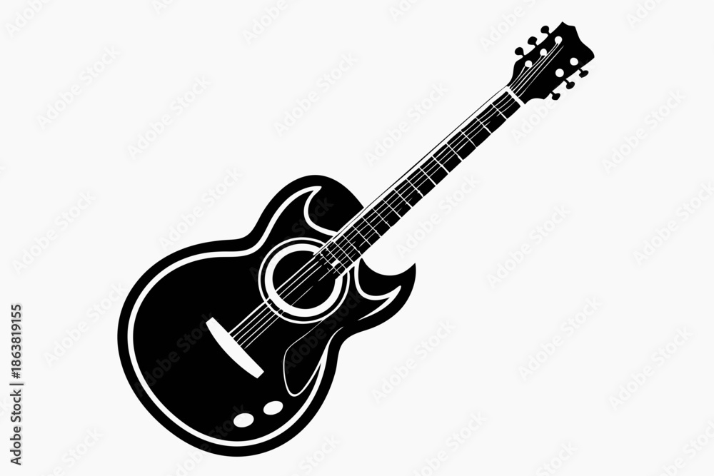 Fototapeta premium guitar silhouette line art vector illustration