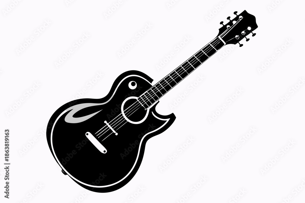 Fototapeta premium guitar silhouette line art vector illustration