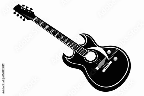 guitar silhouette line art vector illustration