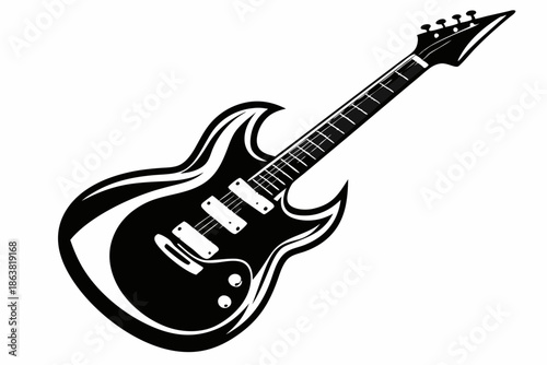 guitar silhouette line art vector illustration