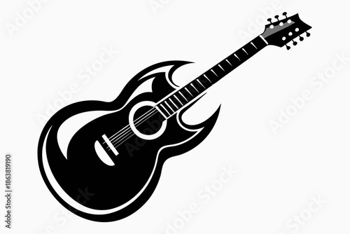guitar silhouette line art vector illustration