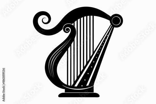 harp silhouette line art vector illustration