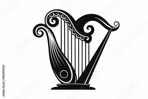 harp silhouette line art vector illustration
