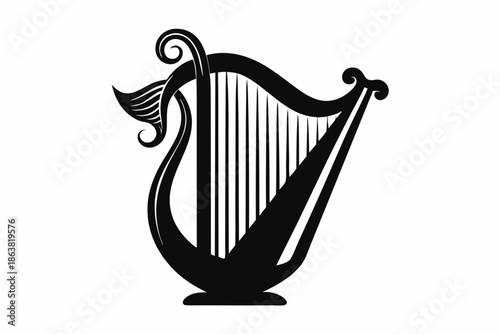 harp silhouette line art vector illustration