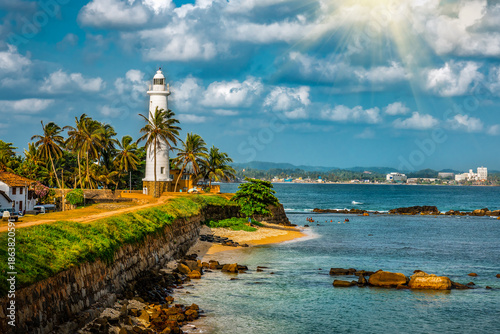 White lighthouse in old fort Galle on Sri Lanka