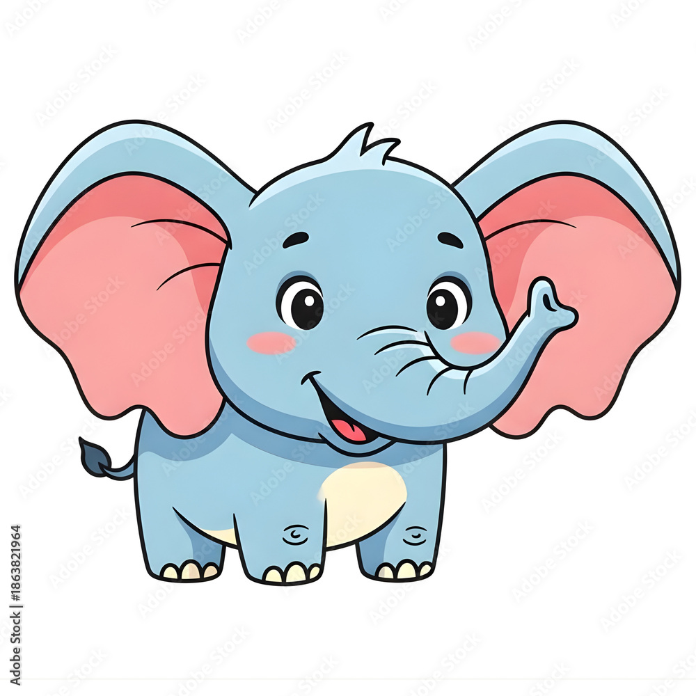Fototapeta premium Cute Baby Elephant Cartoon Illustration Smiling