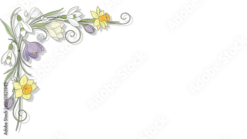 Floral Illustration with Yellow Flowers and Leaves.