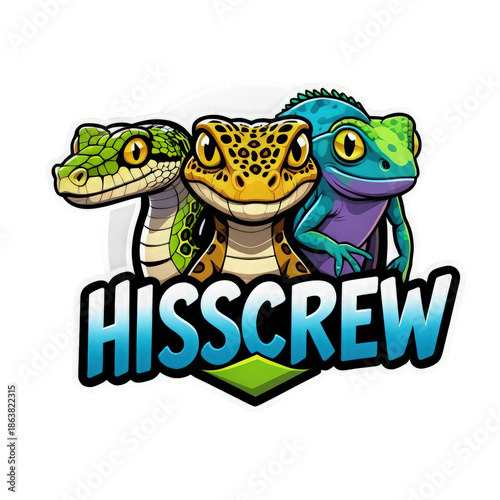 Hisscrew mascot logo with iguana lizard cartoon design