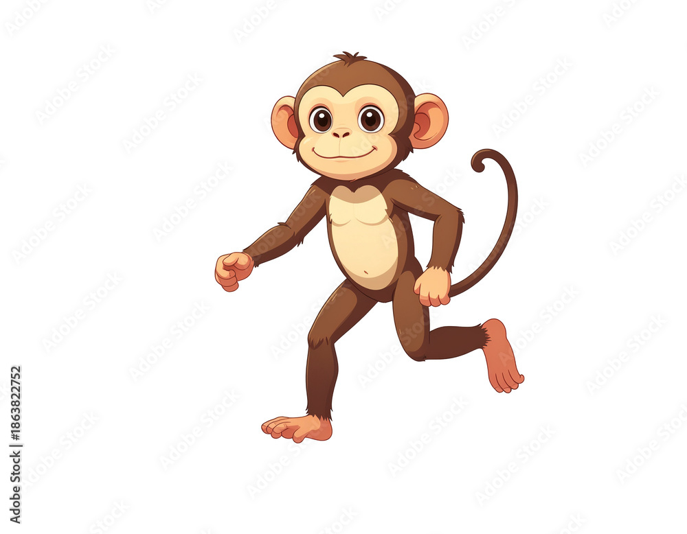 Fototapeta premium Playful cartoon monkey character in action with dynamic motion and friendly expression