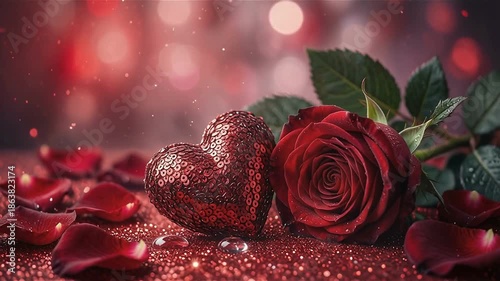 Luxurious Roses and Glitter Hearts with Dreamy Bokeh Background. marriage life, married couple.