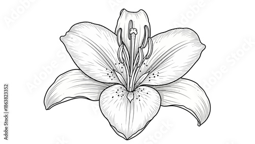 Detailed Line Drawing of a Lily Flower.