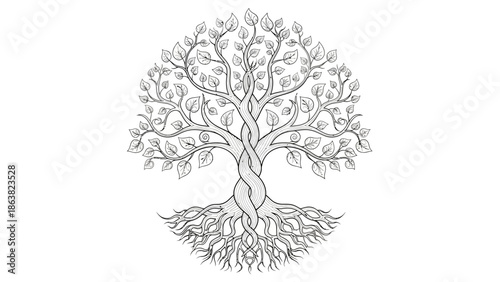 Detailed Illustration of a Tree with Roots.