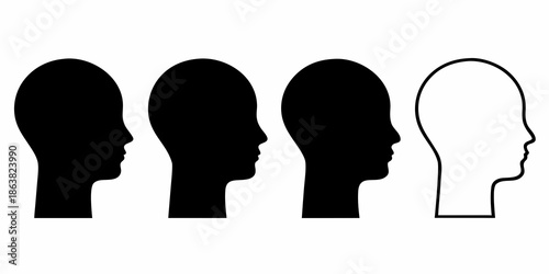 Four human head silhouettes depicting a progression from dark to light