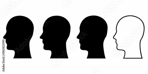 Four head silhouettes depicting a gradual transition from full to outline