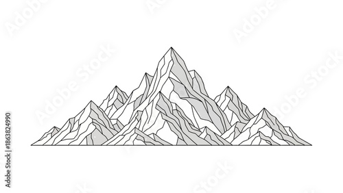 Black and White Mountain Range Illustration.