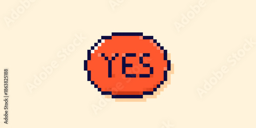 Pixel art user interface cloud. Red Yes speech bubble.