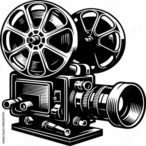 Vintage film projector and old movie camera isolated on a white background