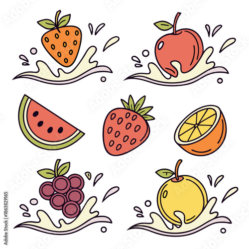 Fresh Fruits Splashing in Milk