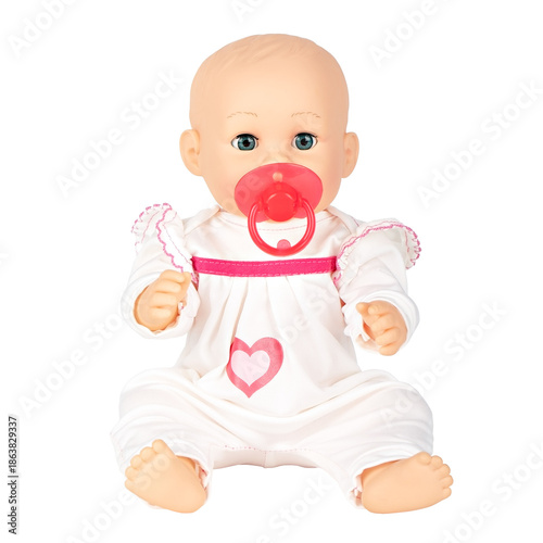 Obraz na plátně Cute doll with pacifier isolate on white background